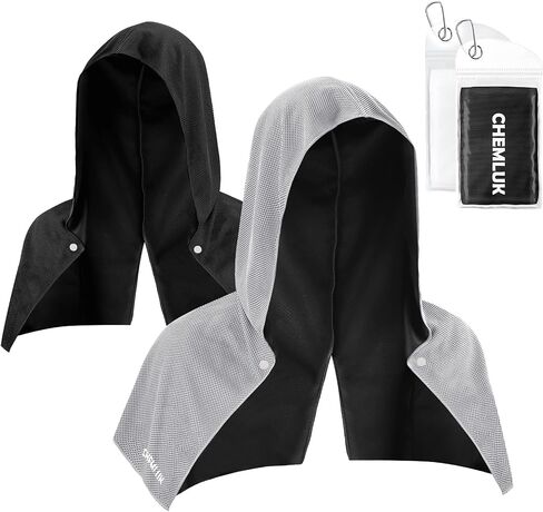Cooling Towels for Neck and Face, Cooling Hoodie Towel UPF 50 Sun Protection, Physical Instant Cool for Hot Weather, Cold Towels for Yoga, Sport, Gym, Fitness, Golf, Camping, Travel - 2 Packs in Kuwait