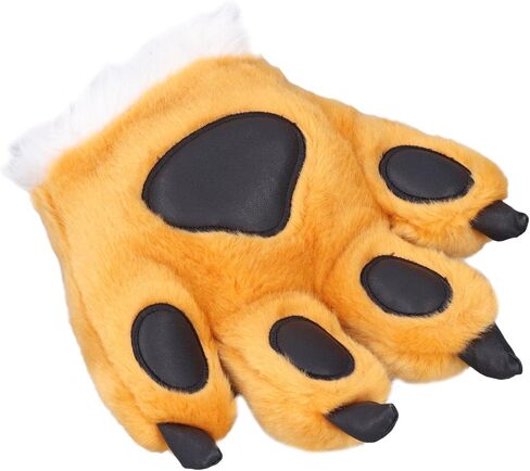Animal Claw Gloves Cartoon Animal Paws Gloves Plush Paws Mittens Cute Plush Warm Soft Washable for Kids Halloween Christmas Role Play Storytelling Daily Wear (Yellow) in Saudi Arabia