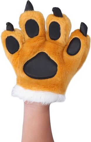 Animal Claw Gloves Cartoon Animal Paws Gloves Plush Paws Mittens Cute Plush Warm Soft Washable for Kids Halloween Christmas Role Play Storytelling Daily Wear (Yellow) in Saudi Arabia