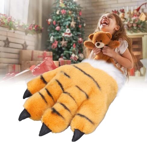 Animal Claw Gloves Cartoon Animal Paws Gloves Plush Paws Mittens Cute Plush Warm Soft Washable for Kids Halloween Christmas Role Play Storytelling Daily Wear (Yellow) in Saudi Arabia