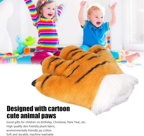 Animal Claw Gloves Cartoon Animal Paws Gloves Plush Paws Mittens Cute Plush Warm Soft Washable for Kids Halloween Christmas Role Play Storytelling Daily Wear (Yellow) in Saudi Arabia