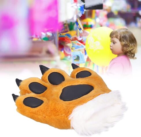 Animal Claw Gloves Cartoon Animal Paws Gloves Plush Paws Mittens Cute Plush Warm Soft Washable for Kids Halloween Christmas Role Play Storytelling Daily Wear (Yellow) in Saudi Arabia