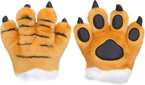 Animal Claw Gloves Cartoon Animal Paws Gloves Plush Paws Mittens Cute Plush Warm Soft Washable for Kids Halloween Christmas Role Play Storytelling Daily Wear (Yellow) in Saudi Arabia
