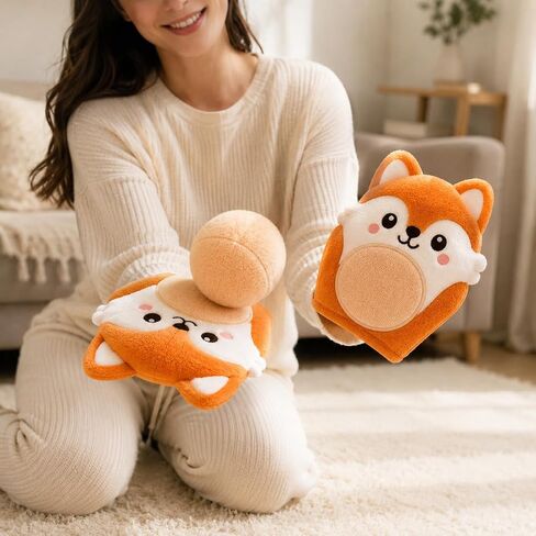 Juju Fox Face Catch Mitts Set – Pair of Soft Hook-and-Loop Mitts with Cream Catch Ball – Easy-Catch Design for Indoor and Outdoor Tossing – Cozy Velour Fabric with Embroidered Fox Faces in Kuwait