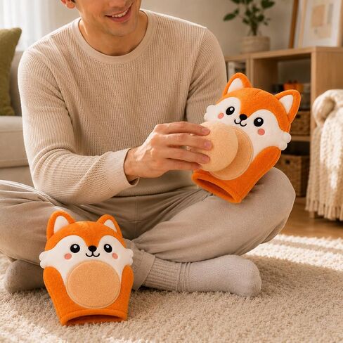 Juju Fox Face Catch Mitts Set – Pair of Soft Hook-and-Loop Mitts with Cream Catch Ball – Easy-Catch Design for Indoor and Outdoor Tossing – Cozy Velour Fabric with Embroidered Fox Faces in Kuwait