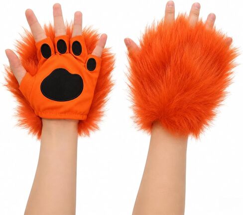 Fox Paw Gloves Plush Fingerless Paw Gloves Animal Costume Accessories for Halloween Party Stage Cosplay Props in Kuwait