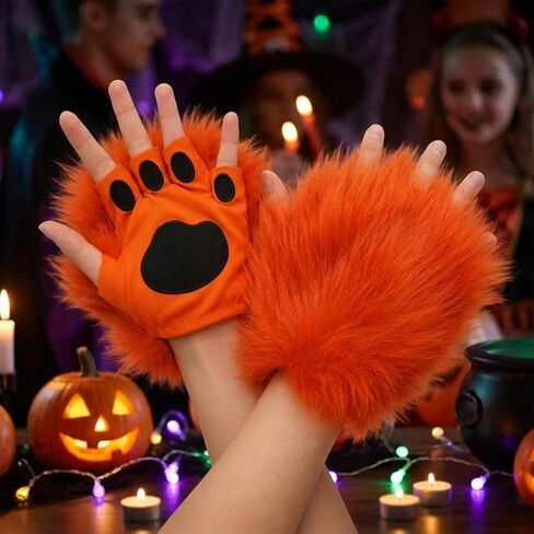Fox Paw Gloves Plush Fingerless Paw Gloves Animal Costume Accessories for Halloween Party Stage Cosplay Props in Kuwait