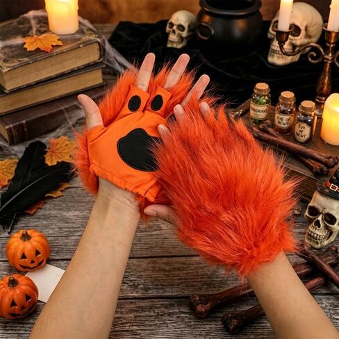 Fox Paw Gloves Plush Fingerless Paw Gloves Animal Costume Accessories for Halloween Party Stage Cosplay Props in Kuwait