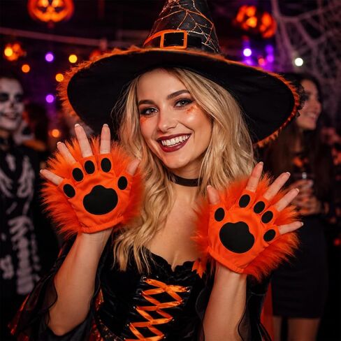 Fox Paw Gloves Plush Fingerless Paw Gloves Animal Costume Accessories for Halloween Party Stage Cosplay Props in Kuwait