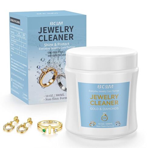 BCOM Jewelry Cleaner, Ring Cleaner Gentle Solution Restores Shine & Brilliance for Silver, Platinum, Diamonds, Gemstones, Safe for Rings, Necklaces, Bracelets Earrings, Quick Easy At Home Use(10oz) in Saudi Arabia