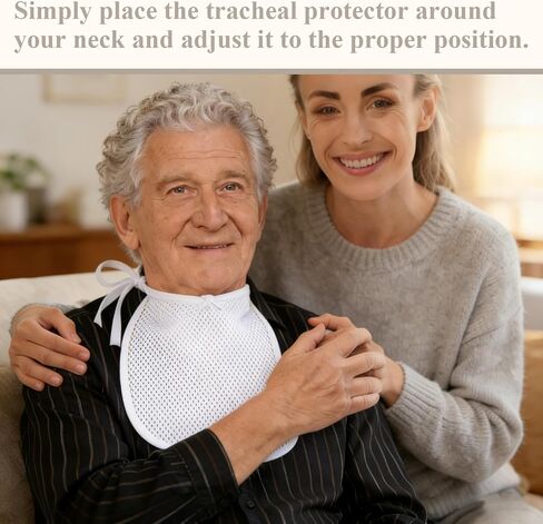 5 Pack Tracheostomy Cover with Trach Ties, Adjustable Breathable Neck Stoma Protector for Tracheal Tracheotomy Care, Fit Laryngectomy and Tracheotomy Supplies (White, Large) in Kuwait