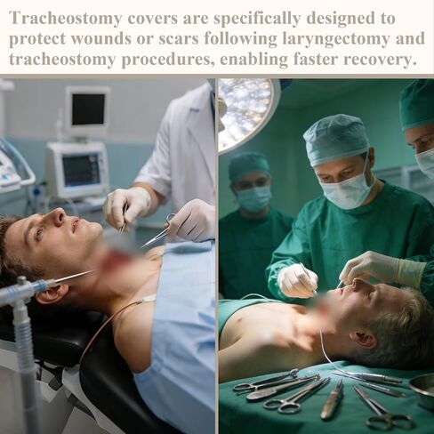 5 Pack Tracheostomy Cover with Trach Ties, Adjustable Breathable Neck Stoma Protector for Tracheal Tracheotomy Care, Fit Laryngectomy and Tracheotomy Supplies (White, Large) in Kuwait