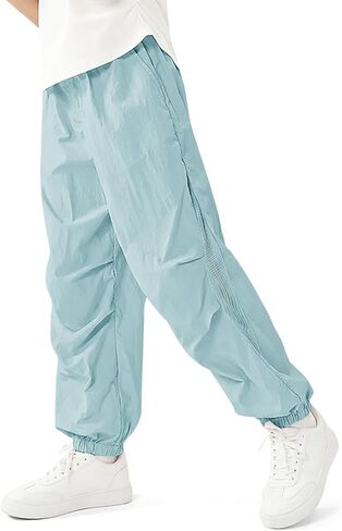 Haloumoning Girls Joggers Pants Kids Elastic Waist Mesh Side Hiking Pants Streetwear with Pockets 5-14Y in Kuwait