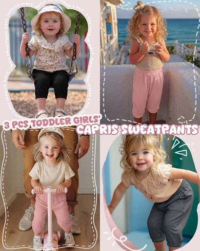 3 Pcs Toddler Girls' Capris Sweatpants Kids Elastic Waist Joggers Baby Casual Pull On Pants with Pockets in Kuwait