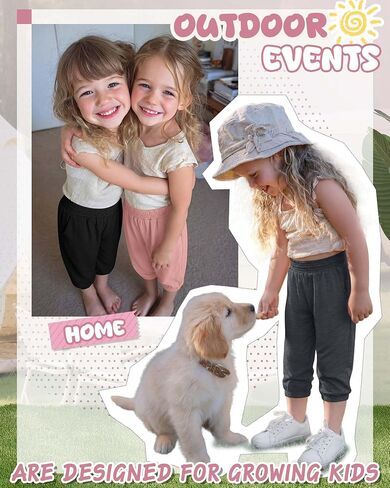 3 Pcs Toddler Girls' Capris Sweatpants Kids Elastic Waist Joggers Baby Casual Pull On Pants with Pockets in Kuwait