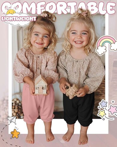 3 Pcs Toddler Girls' Capris Sweatpants Kids Elastic Waist Joggers Baby Casual Pull On Pants with Pockets in Kuwait