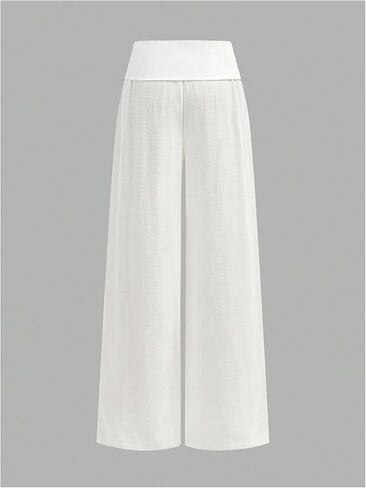 Verdusa Girl's Linen Pants Wide Leg Fold Over Pants Casual Trousers Resort Travel Outfits in Kuwait