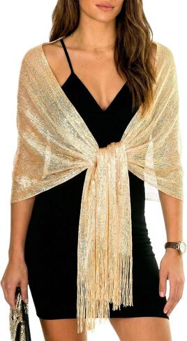 Sumolux Shawls Wraps for Evening Dresses Metallic Glitter Shawls Scarf for Women Sparkling Wedding with Free Buckle in Kuwait