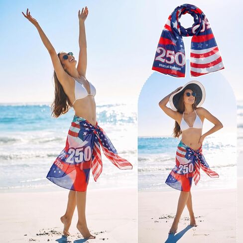 Hercicy 4 Pcs 250th Anniversary Patriotic Scarf for Women Men America 1776-2026 USA Red White and Blue 250th Scarves Flag Shawl for 4th of July Independence Day Head Wrap Favor in Saudi Arabia
