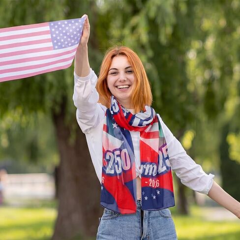 Hercicy 4 Pcs 250th Anniversary Patriotic Scarf for Women Men America 1776-2026 USA Red White and Blue 250th Scarves Flag Shawl for 4th of July Independence Day Head Wrap Favor in Saudi Arabia