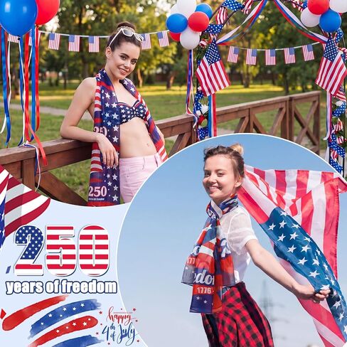 Hercicy 4 Pcs 250th Anniversary Patriotic Scarf for Women Men America 1776-2026 USA Red White and Blue 250th Scarves Flag Shawl for 4th of July Independence Day Head Wrap Favor in Saudi Arabia