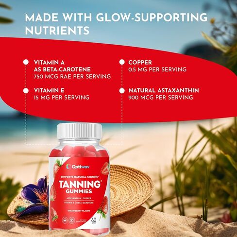 Tanning Gummies for Women - Self Tan Supplement That Work Fast Without Sun - Daily Chews with Beta Carotene Astaxanthin Lycopene Vitamins for Skin Health Glow Up Sunless Tan - Vegan Sugar Free in Saudi Arabia