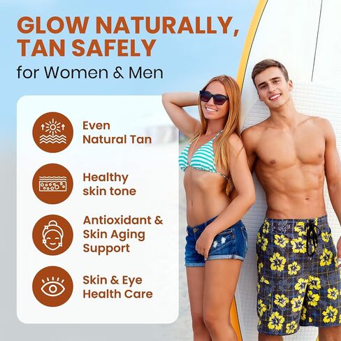 Tanning Gummies for Women & Men with Astaxanthin 24mg, Sunless Tanning Supplement with Beta Carotene, Vitamins, L-Tyrosine for Natural Glow, Skin Health, Antioxidant, Self Tanner, Vegan & Sugar Free in Kuwait