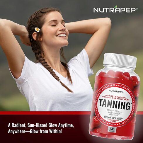 NutraPep Tanning Gummies for Women - Self Tan Bronzing Supplement that Work Without Sun - No Sugar Vegan with Astaxanthin Lycopene Beta Carotene Vitamins - Glow Up Skin Health Daily Oral Tanning Chews in Saudi Arabia