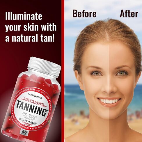 NutraPep Tanning Gummies for Women - Self Tan Bronzing Supplement that Work Without Sun - No Sugar Vegan with Astaxanthin Lycopene Beta Carotene Vitamins - Glow Up Skin Health Daily Oral Tanning Chews in Saudi Arabia