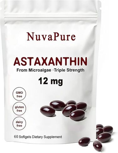 Nuvapure Astaxanthin with Mct Oil - Pure 12mg, Antioxidants Supplement, Supports for Eye &Joint & Skin Health| 2 Month Supply| 60 Softgels (1) in Saudi Arabia