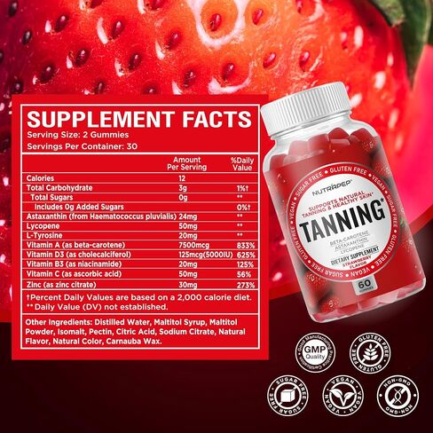 NutraPep Tanning Gummies for Women - Self Tan Bronzing Supplement that Work Without Sun - No Sugar Vegan with Astaxanthin Lycopene Beta Carotene Vitamins - Glow Up Skin Health Daily Oral Tanning Chews in Saudi Arabia