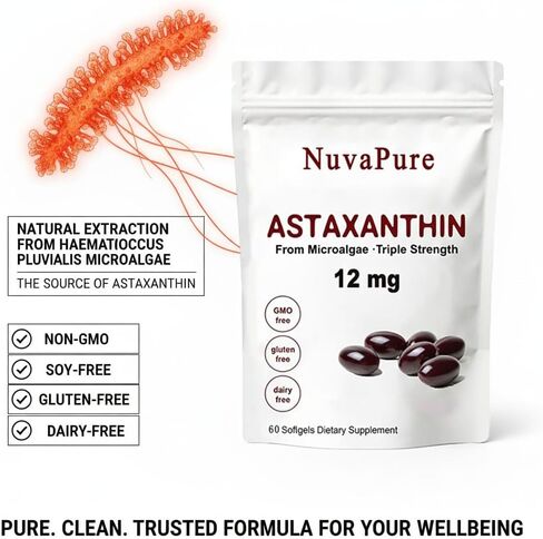 Nuvapure Astaxanthin with Mct Oil - Pure 12mg, Antioxidants Supplement, Supports for Eye &Joint & Skin Health| 2 Month Supply| 60 Softgels (1) in Saudi Arabia