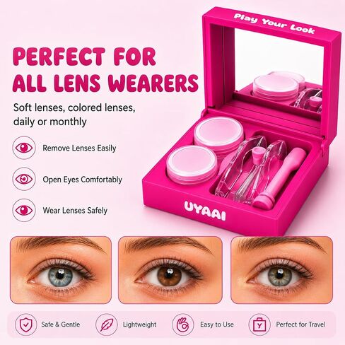 Contact Lens Case, Travel Size Cute Contact Lenses, Remover & Inserter Kit, Soft Contact Lens Applicator with Tweezers, Easy for Beginners and Long Nails in Kuwait