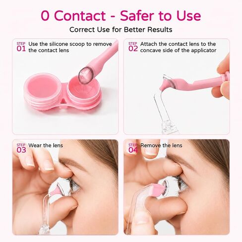 Contact Lens Case, Travel Size Cute Contact Lenses, Remover & Inserter Kit, Soft Contact Lens Applicator with Tweezers, Easy for Beginners and Long Nails in Kuwait