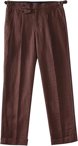 Brown Pure Linen Neapolitan Micro-Tapered Casual Pants Slim Nine-Minute can be Lengthened can be Customized in Saudi Arabia
