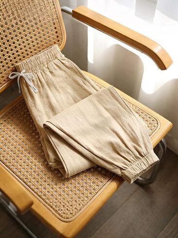 Men's Cotton Linen Pants Casual Lantern Pants Summer Elastic Waist Jogger Yoga Trousers with Pockets in Kuwait