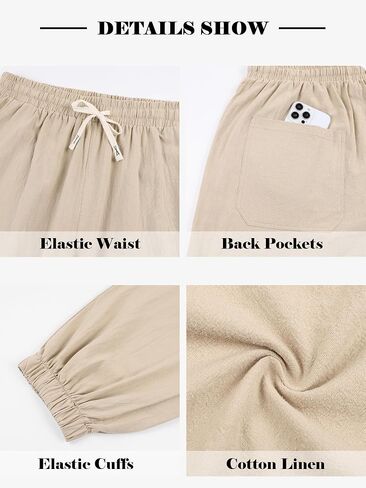 Men's Cotton Linen Pants Casual Lantern Pants Summer Elastic Waist Jogger Yoga Trousers with Pockets in Kuwait
