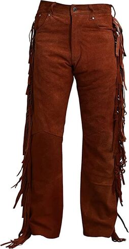 Mount Helicon Men's Native American Buckskin/Deerskin Suede Leather Pant Fringes Red Indian Cowboy Reenactment Mountain Man in Saudi Arabia