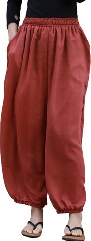 Men's Kung Fu Pants for Tai Chi Lantern Pants Linen Elastic Waist for Women,Martial Arts Training Pants,Wide Leg Breathable Cotton Kung Fu Trousers for Shaolin in Kuwait