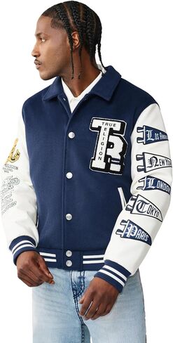 True Religion Men's Tr Crest Wool Varsity Jacket in Kuwait