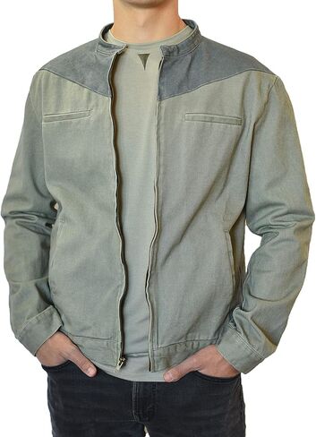 SpearPoint Men's Washed Olive Green Denim Casual Jean Jacket - 100% Cotton in Saudi Arabia