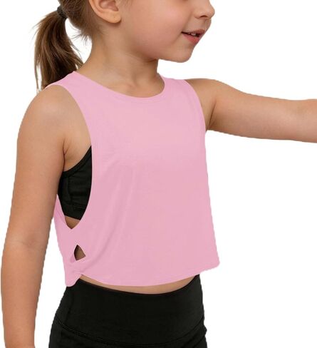 Girls Crop Athletic Tank Tops Side Cut Out Sleeveless Workout Running Sports Shirts Solid Summer Loose Tees Tanks in Saudi Arabia