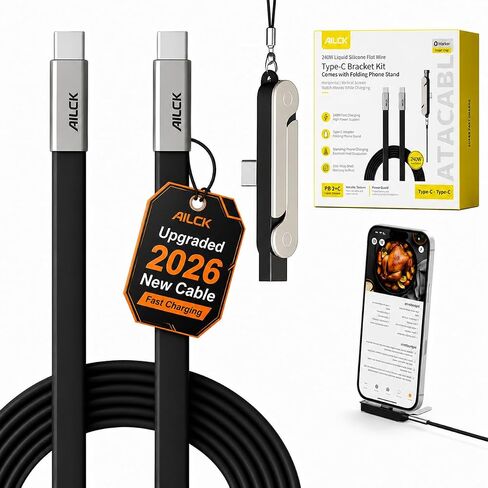 240w Stand Data Cable Invisible Holder Charger Cable with Stand 5ft Type C Flat Phone Charger with 90 Degree Angle Sideways Phone Charger Silicone Data Cable for Android Home Travel Game in Saudi Arabia