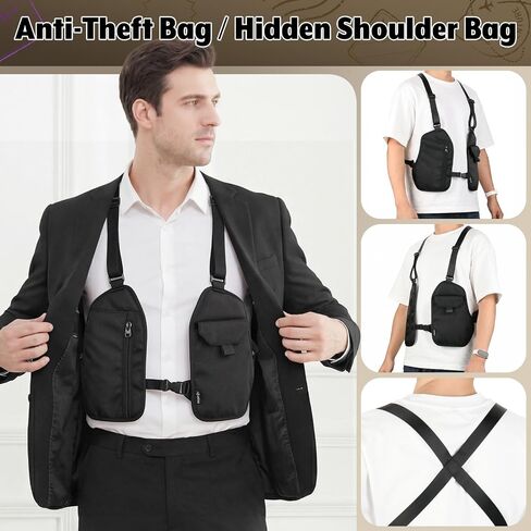 Double Shoulder Armpit Bag Anti-Theft Underarm Wallet Hidden Phone Holster Chest Pocket - Anti-Pickpocket EDC Crossbody Carry Pack for Travel Outdoor Cycling Commute Work, Adjustable Strap for Men in Kuwait