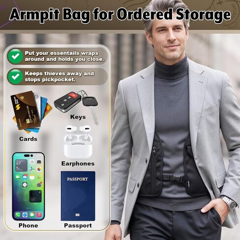 Double Shoulder Armpit Bag Anti-Theft Underarm Wallet Hidden Phone Holster Chest Pocket - Anti-Pickpocket EDC Crossbody Carry Pack for Travel Outdoor Cycling Commute Work, Adjustable Strap for Men in Kuwait