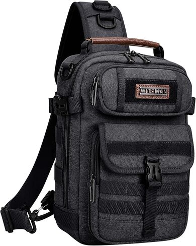 WITZMAN Sling Bag for Men Canvas Shoulder Crossbody Bags Large Vintage Bags for Men Travel, Casual, Daily(A8021 Black) in Kuwait