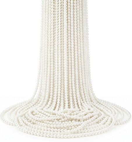 Okllen 60 PCS Faux Pearl Bead Necklaces, 31" String of Pearls, 6mm Pearl Necklace Bulk for Wedding Bridal Shower, Mardi Gras Parade Throws, Birthday Party Favors & 1920s Flapper Costume Accessories, Off-white in Kuwait
