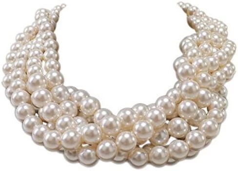 Kalse Simulated Pearl White Beads Cluster Statement Chunky Bib Short Choker Necklace 16 17 18 inch in Saudi Arabia