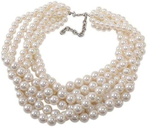 Kalse Simulated Pearl White Beads Cluster Statement Chunky Bib Short Choker Necklace 16 17 18 inch in Saudi Arabia