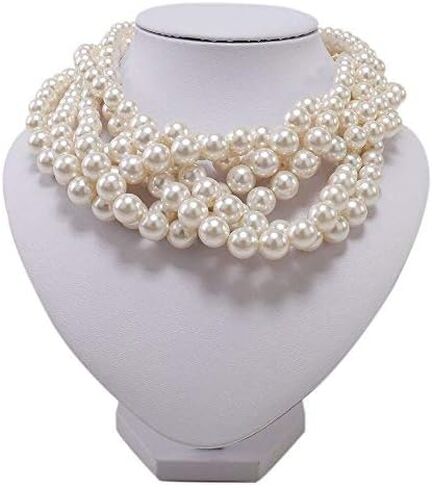 Kalse Simulated Pearl White Beads Cluster Statement Chunky Bib Short Choker Necklace 16 17 18 inch in Saudi Arabia